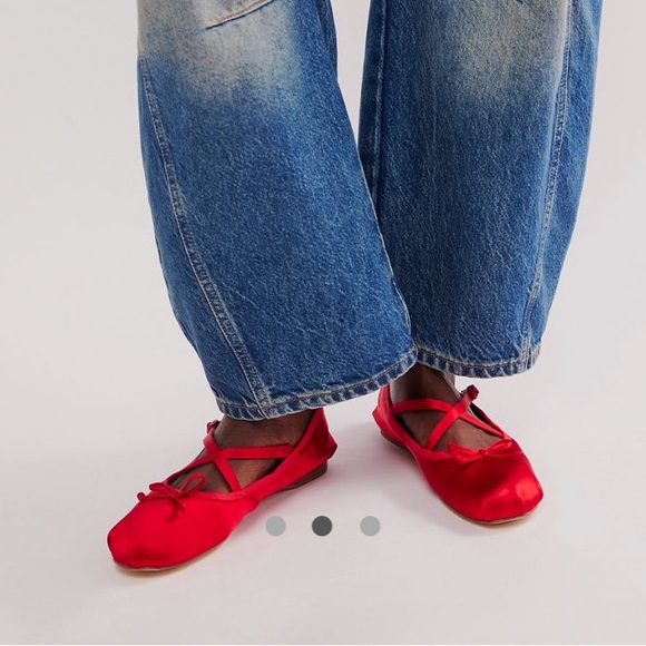 #366 Free People Red Ballet Flats with Elastic Straps - Picture 4 of 7